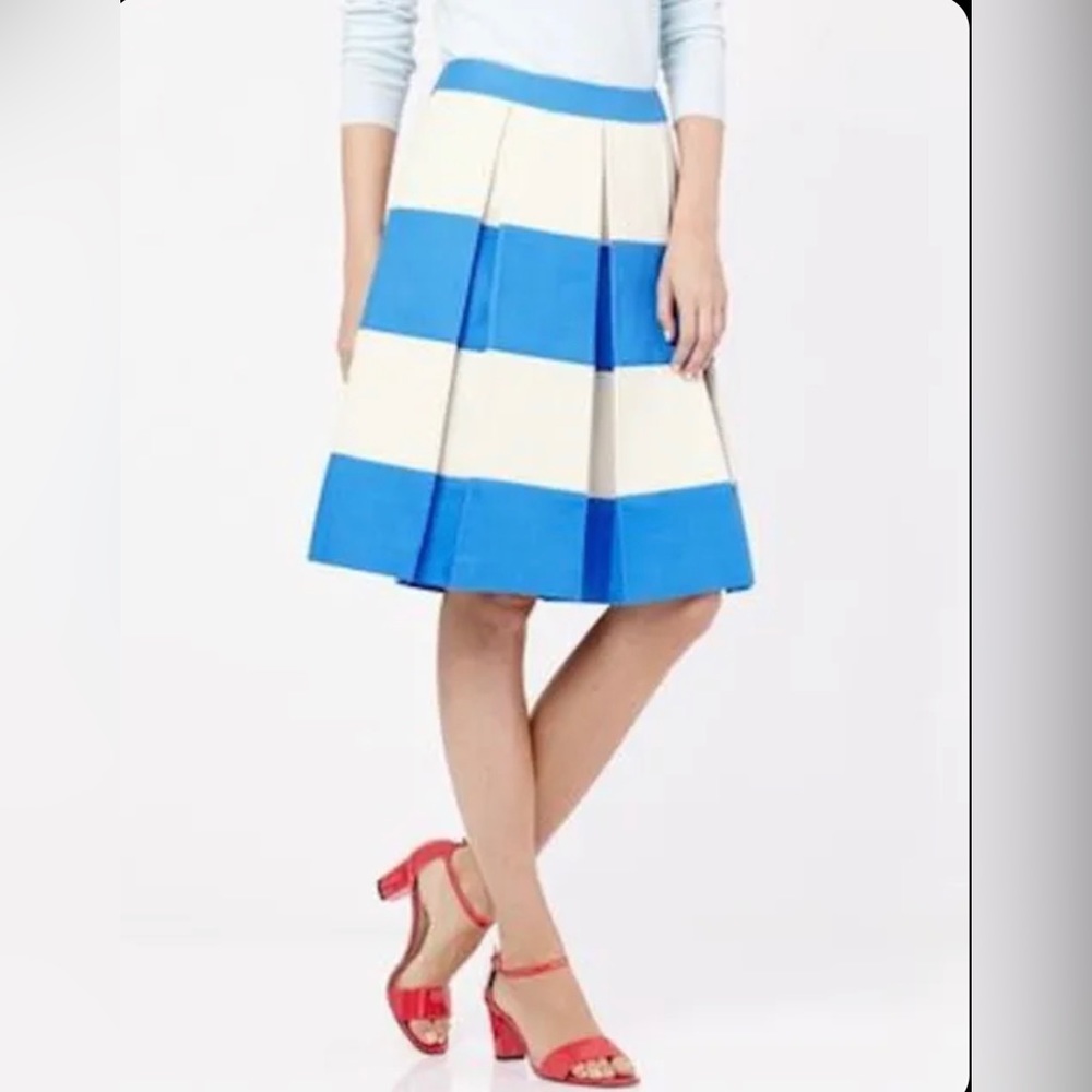 Boden Pleated Blue Ivory A Line Skirt Size 10L